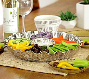 Chip and Dip Tray with Wavy Rim, Party Serving Bowl – Ideal For Vegetables Chips And Salsa Appetizers - Stainless Steel - Le'raze by G&L Decor Inc