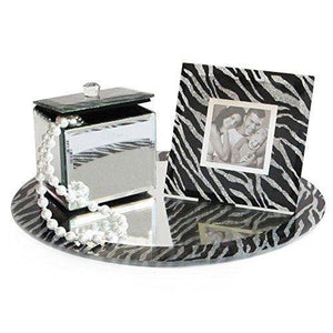 Le'raze Vanity Tray Round Mirror Vanity Set with Picture Frame and Jewelry Box, Zebra - Le'raze by G&L Decor Inc