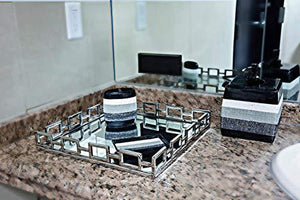 Le'raze Elegant Mirrored Vanity Tray, Decorative Tray with Square Loop Bars for Display, Perfume, Vanity, Dresser and Bathroom, 14 Inch Glass Tray - Le'raze by G&L Decor Inc