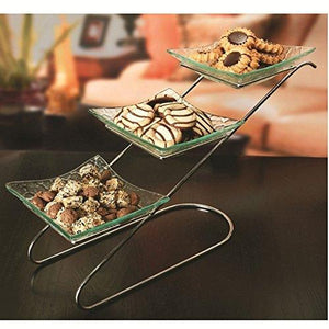 Elegant Food Serving Stand 3 Tier Metal Display with 3 Clear Square Glass Platters | Perfect for Party Foods, Desserts, Fruit and Appetizers - Le'raze by G&L Decor Inc
