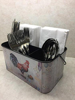 Rooster Utensil Caddy Flatware Holder for Spoons, Knives, Forks, Napkins, 4 Compartment, Silverware Organizer, Carry-All Serveware Utensil Caddy - Le'raze by G&L Decor Inc