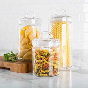 Clear Glass Candy Dish/Cookie Tin/Apothecary Jar Canister Set with Air Tight Lid, with Elegant Loop Handle, Home Basic Food Storage & Organization Set - Le'raze by G&L Decor Inc