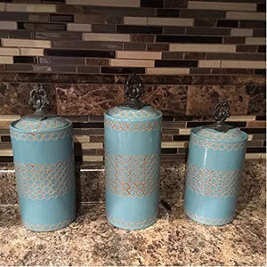 Elegant 3 Piece Canister Set Ideal For Coffee Beans, Sugar, Cookies & Candy - Ceramic Food Jars Set of 3 - Le'raze by G&L Decor Inc