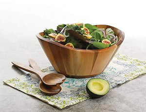 Elegant Wooden Salad Bowl with Serving Fork and Spoon for Mixing and Serving, Acacia Wood Serving Bowl for Fruits and Salads - Le'raze by G&L Decor Inc