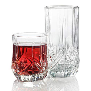 Set of 16 Elegant Drinking Glasses, Includes 8­ Cooler Glasses and 8 Rocks Glasses, 16-piece Glassware Set - Le'raze by G&L Decor Inc