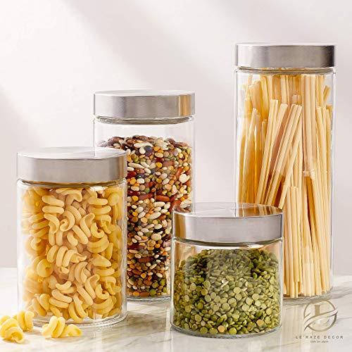 Glass Canister for Kitchen Counter + Labels & Marker - Glass Cookie Jar with Airtight Lids - Food Storage Containers with Lids Airtight for Pantry 