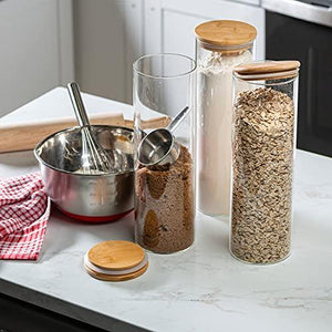 Set of 3 Tall Glass Kitchen Canisters with Airtight bamboo Lids - Kitchen Organization and Food Storage Glass Jar for Candy, Cookie, Rice, Sugar, Flour, Pasta, Nuts. - Spice Jars. - Le'raze by G&L Decor Inc