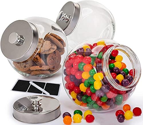 Glass cookie jars for kitchen counter,(3 Pack) 75 oz food storage canisters with plastic airtight lids - pantry organizer, candy jars for candy buffet, fruit -coffee canister, laundry detergent holder - Le'raze by G&L Decor Inc