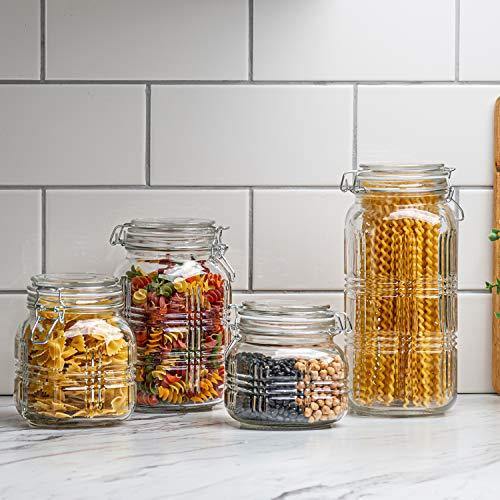 Glass Canisters Set for The Kitchen, Set Of 4 Flour Sugar Canisters with Airtight Lids - Glass Food Storage Jars for Kitchen, Bathroom and Pantry Organization - Le'raze by G&L Decor Inc
