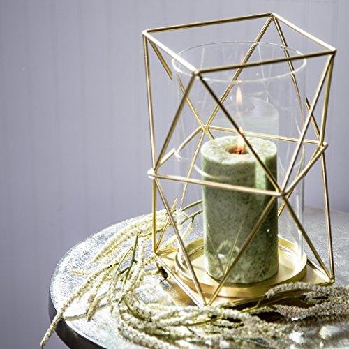 Sparkling Gold Hurricane Candle Holder, Geometric Polyhedron Metal Wire with Glass Insert for Votive Candlestick. Ideal for Tea Light Table Centerpieces, Wedding Banquet, Party & Classic Patio Lantern - Le'raze by G&L Decor Inc