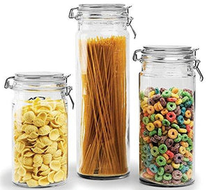 Durable Glass Storage Canister Set, With Air tight | Hinged Lids and Locking Clamp, 3-Piece Food Storage Container Set - Le'raze by G&L Decor Inc