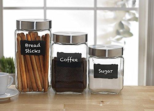 Glass Canister Set with Stainless Steel Lids, 3-piece Assorted Airtight Containers with Chalkboard And Chalk, Elegant Food Storage and Organizer Set - Le'raze by G&L Decor Inc