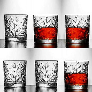 Premium Whiskey Glasses - Set of 6 Scotch Glasses with Beautiful Leaf Design - Old Fashioned Glasses Perfect for Scotch, Bourbon and Old Fashioned Cocktails - Le'raze by G&L Decor Inc