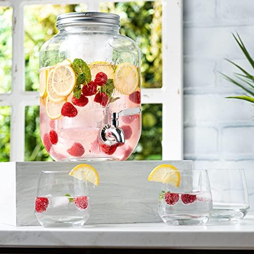 Embo Glass Mason Jar Double Drink Dispenser With Leak Free Spigot On Metal  Stand With Embossed Chalkboard And Chalk, Clear, 1 Gallon