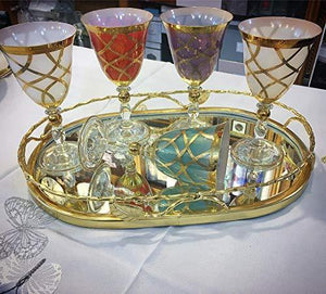 Beautiful Oval Shaped Mirror Tray with Gold Leaf Design, Elegant Oval Vanity Tray with Side Bars, Makes A Great Bling Gift - Le'raze by G&L Decor Inc