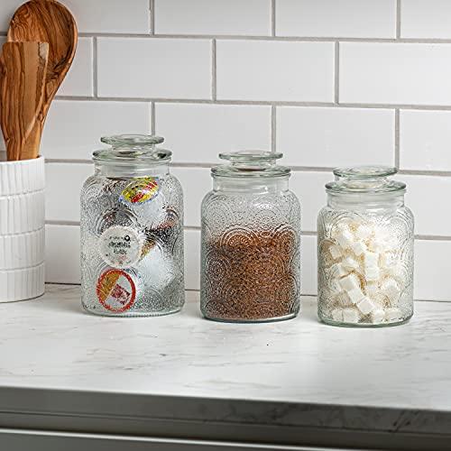 3pc Canister Sets for Kitchen Counter + Labels & Marker - Glass Cookie -  Le'raze by G&L Decor Inc