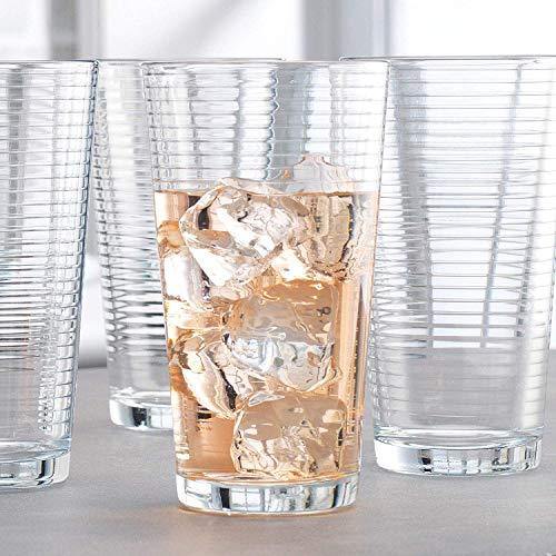 Le'raze Set of 16 Heavy Base Ribbed Durable Drinking Glasses Includes 8  Cooler Glasses (17oz)