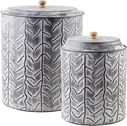 Galvanized Canister Set - Durable Storage Jars with Tight Lids for Food Storage and Organization - Set of 2 Metal Jars for Kitchen or Bathroom - Le'raze by G&L Decor Inc