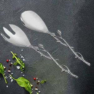 Stainless Steel Salad Server Fork & Spoon Set Leaf Design - Le'raze by G&L Decor Inc