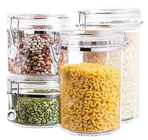 Beautiful 5-Piece Airtight Acrylic Canister Set For Kitchen Counter, Food Storage Container For Pantry with Locking Clamp Lids, Labels + Chalk. - Le'raze by G&L Decor Inc