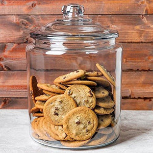 Premium Quality Glass Biscuit Jar with Air-tight lid for Preserving Dry Food, Cookies, Candies, Snacks and More, Clear Round Storage Container, with Customizable Chalkboard, 130 Ounces - Le'raze by G&L Decor Inc