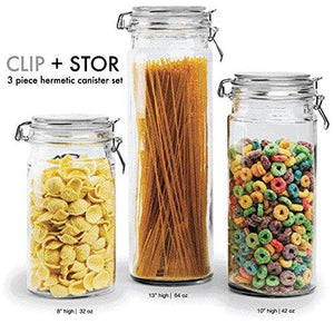 Durable Glass Storage Canister Set, With Air tight | Hinged Lids and Locking Clamp, 3-Piece Food Storage Container Set, Beautiful Food Storage Container - Le'raze by G&L Decor Inc