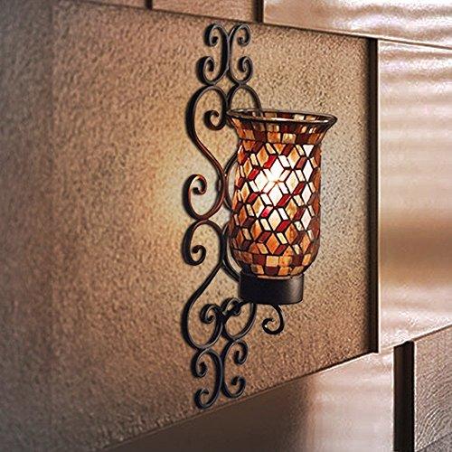 Sleek Modern Swirl Design Black Metal Wall Sconce with Mosaic Hurricane Glass, Ornamental Candle Wall Sconce, Perfect for a Living Room Dining Room or Entry Way. - Le'raze by G&L Decor Inc
