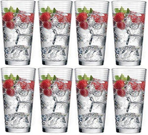 Attractive Highball Glasses, Durable Drinking Glasses [Set Of 10] for Water, Juice, Cocktails, Beer and Wine, Heavy Base Ribbed Glassware Set - 16 Ounce - Le'raze by G&L Decor Inc