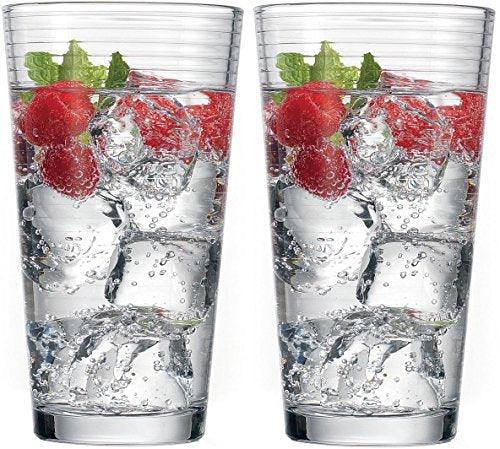 Le'raze Set of 16 Heavy Base Ribbed Durable Drinking Glasses Includes 8  Cooler Glasses (17oz) and 8 Rocks Glasses (13oz), Clear Glass Cups -  Elegant