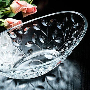 Elegant Crystal Serving Oval Bowl with Beautiful leaf design, Centerpiece For Home,Office,Wedding Decor, Fruit, Snack, Dessert, Server - Le'raze by G&L Decor Inc