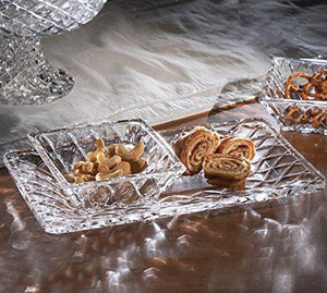 Set of 3 Crystal Appetizer Relish Dish, Two Square Appetizer Snack Bowls And One Serving Tray 3-Piece Serving Platter, Condiment Pots, - Le'raze by G&L Decor Inc