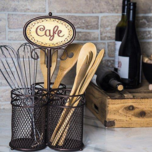 3 Sectional Home & Kitchen Wrought Iron Utensil (Picnic) Caddy with CAFA sign For Utensil, Spatula, Silverware Holder for Kitchen Countertop Storage,Centerpiece - Le'raze by G&L Decor Inc