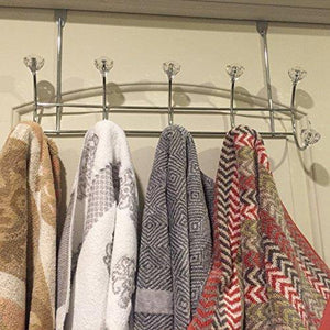 Beautiful Durable Over The Door Hooks Storage Rack with Crystal Acrylic Hooks for Jackets, Coats, Hats, Scarves, Purses, Towels 10 Hooks, Chrome Finish, for Wide Door - Le'raze Decor