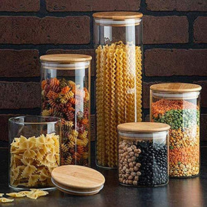 Glass Kitchen Canister with Airtight bamboo Lid - Kitchen Organization and Food Storage Glass Jar for Candy, Cookie, Rice, Sugar, Flour, Pasta, Nuts. - Spice Jar. - Le'raze by G&L Decor Inc