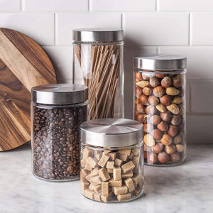 4pc Canister Sets for Kitchen Counter or Bathroom + Labels & Marker, Glass Cookie Jars with Airtight Lids - Le'raze by G&L Decor Inc